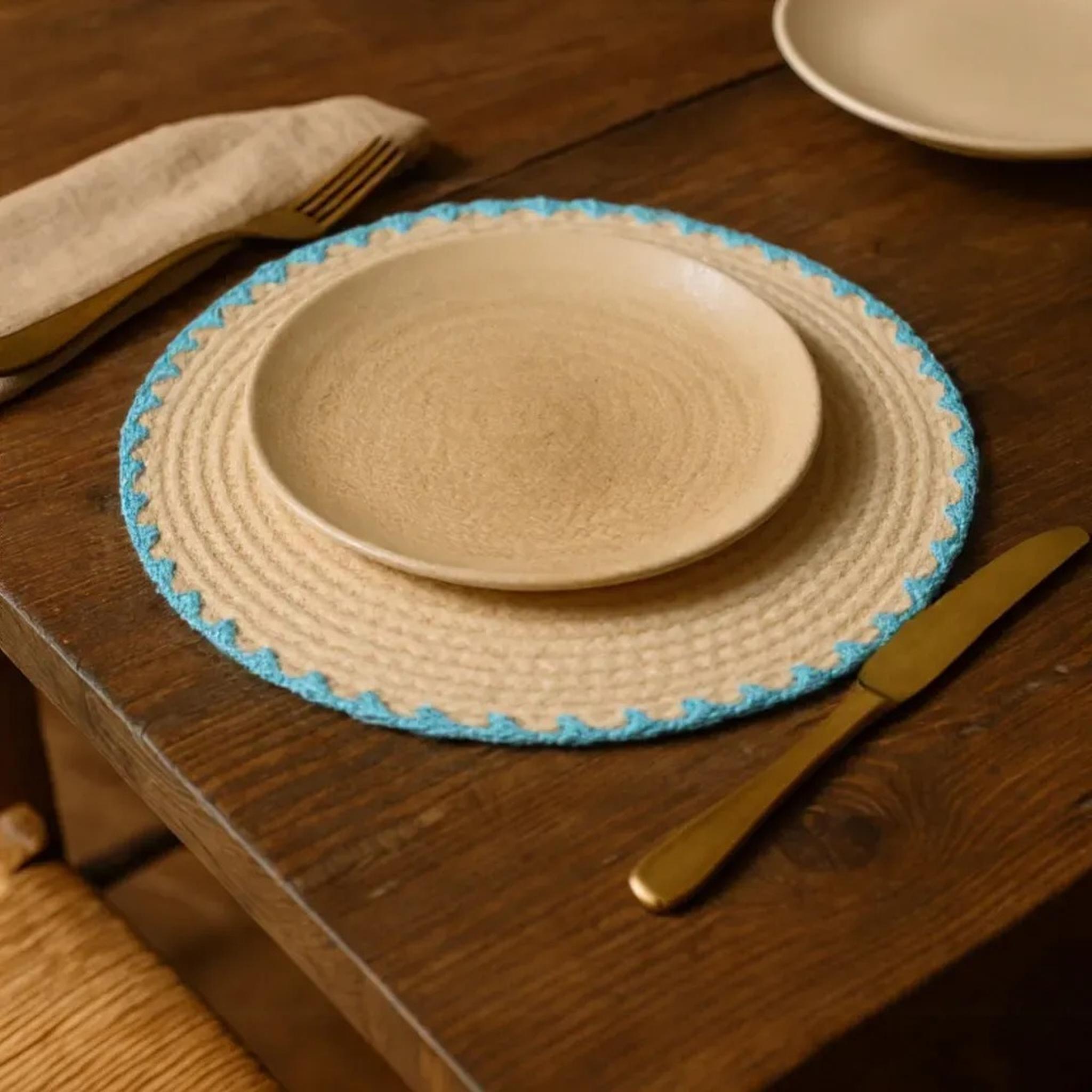 Banana Fiber Placemat with Crochet Border бирюзовый