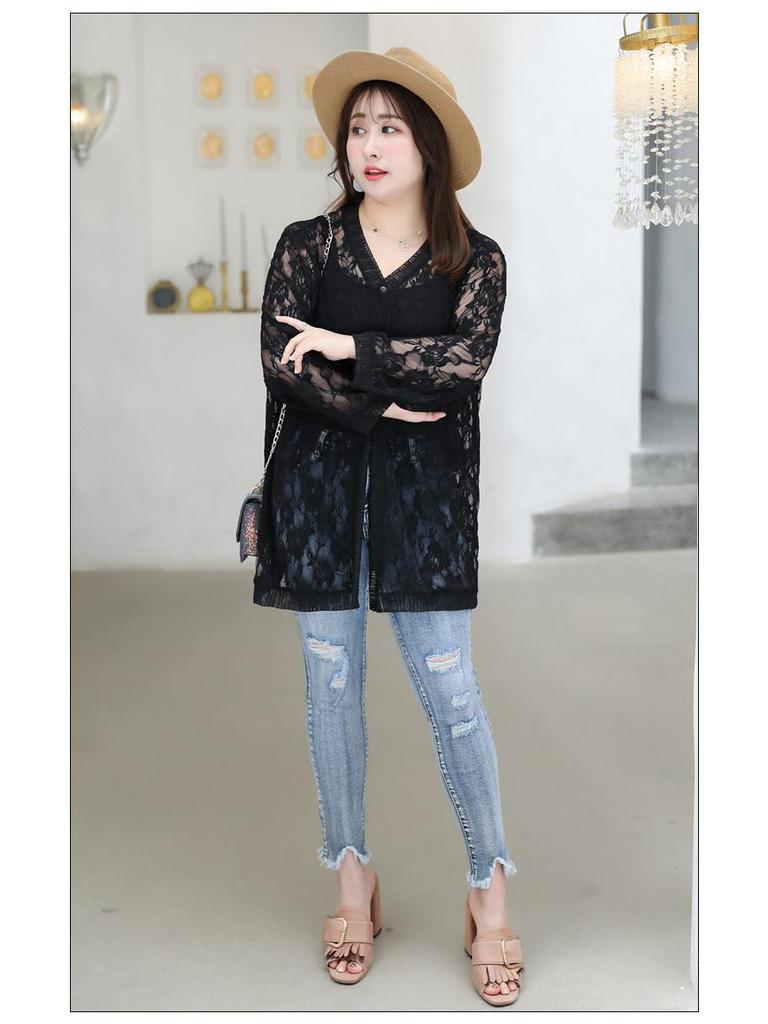1905 Lace Cardigan Summer Top - Women's Plus Size Black & White Sunscreen Shawl Outerwear