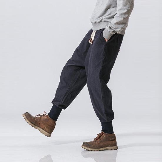 Elastyczny Pas Średni Stan Sznurek Kieszenie Spodnie Męskie Jesień Cienki Styl Luźne Spodnie Streetwear