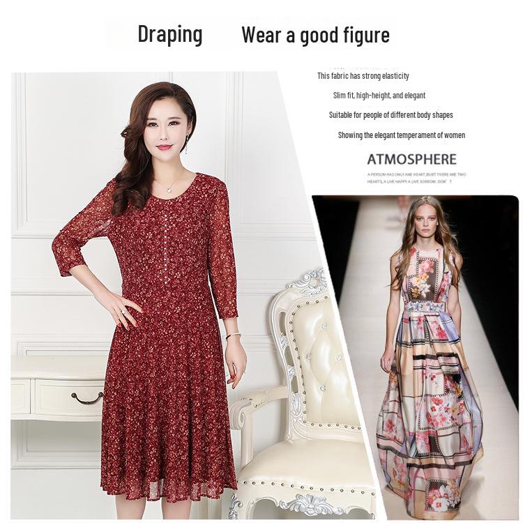 New Arrivals: Women's Printed Taiwan Yarn Slim Fit Midi Dress with Three-Quarter Sleeves for Spring, Summer, and Autumn