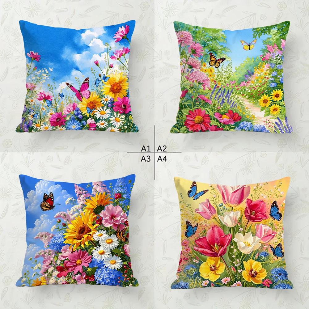 1/4pcs Vibrant Summer Floral & Monarch Butterfly Throw Pillow Cover Home farmhouse outdoor decoration cushion cover