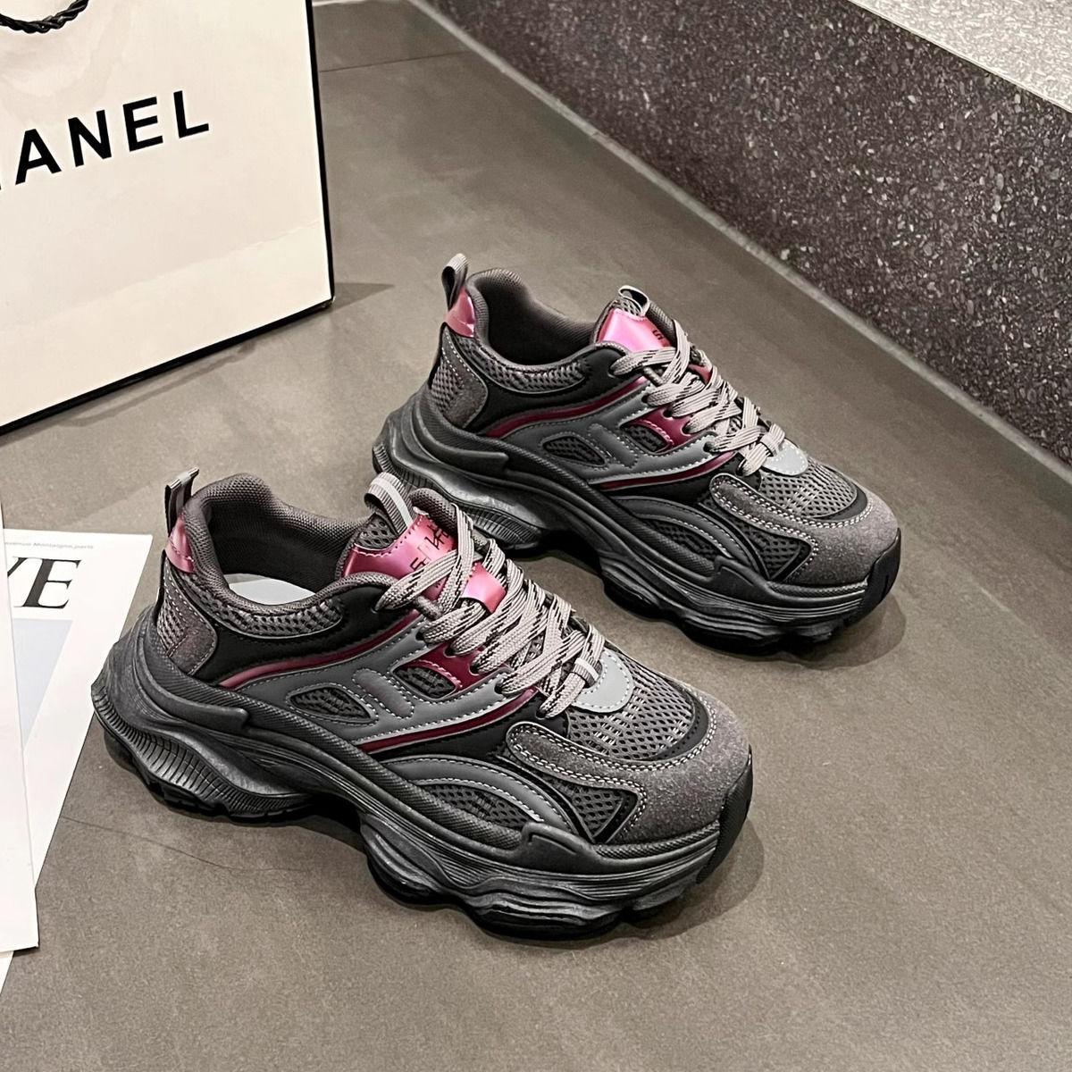 

Internet celebrity thick-soled heightening women s shoes autumn Shishang versatile breathable casual sports running shoes 38 фіолетовий