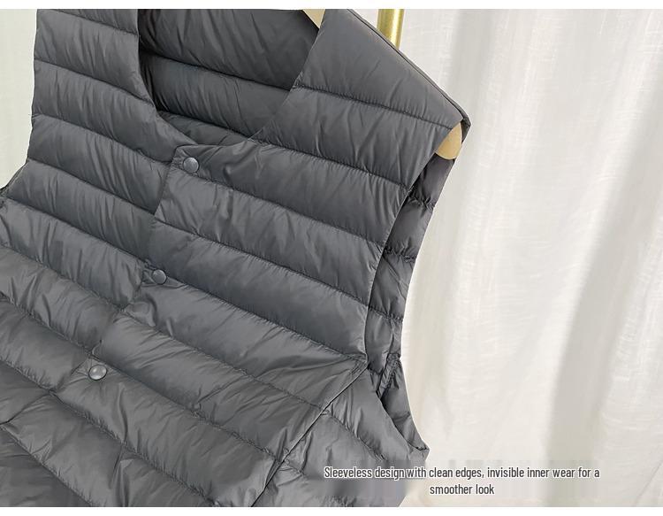 Men's Lightweight Sleeveless Down Vest - Warm 90% White Duck Down, Round Neck/V-Neck, Two-Way.