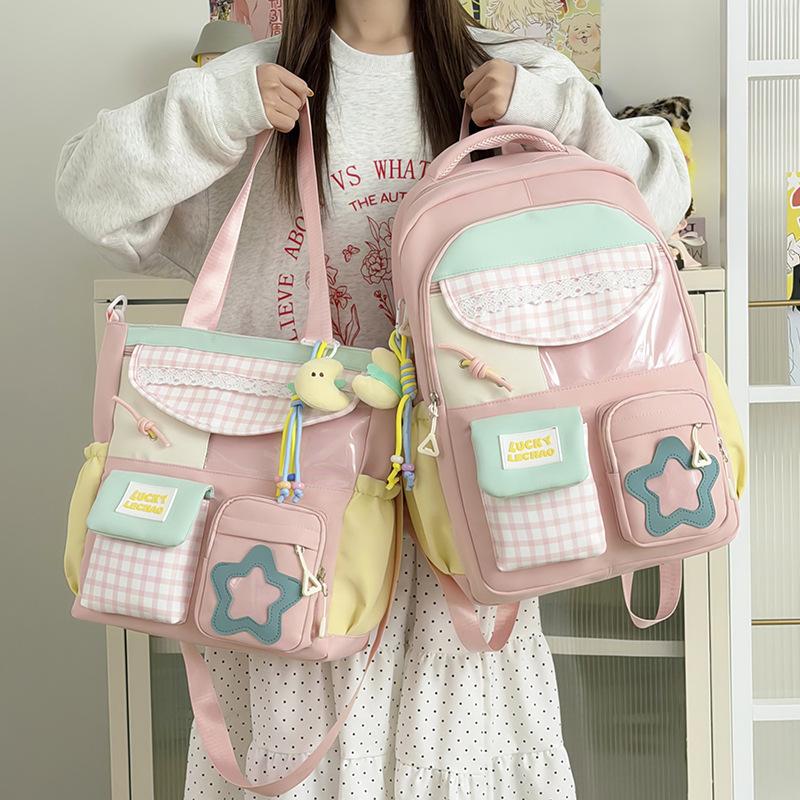 Schulrucksack Neuer hochwertiger Rucksack ins Süßes Karomuster Kosmetiktasche Leichter Reiserucksack Schulrucksack für Mittel- und Oberstufenschüler