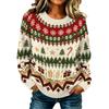 Maglione da Donna Casual a Manica Lunga con Scollo e Stampa Natalizia per le Feste