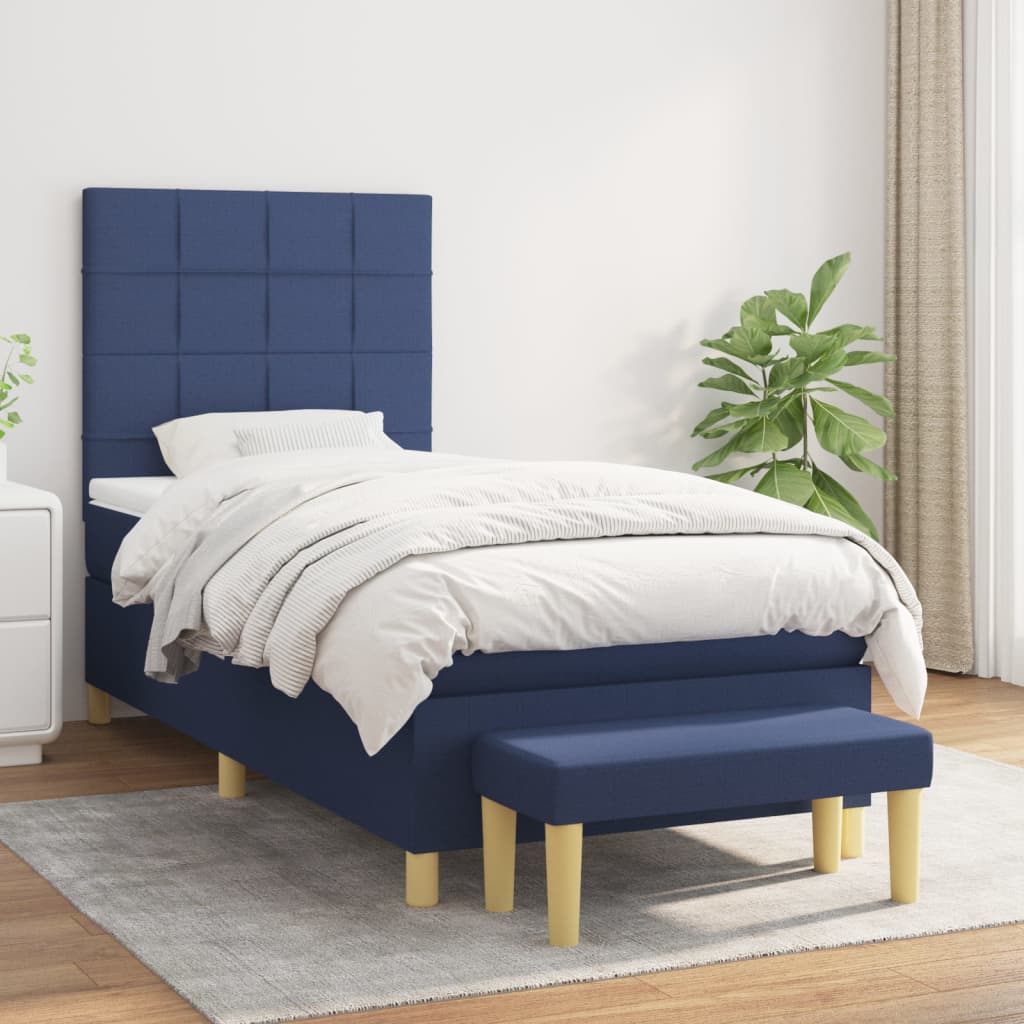 Box Spring Bed with Mattress Blue 90 x 200 cm Fabric