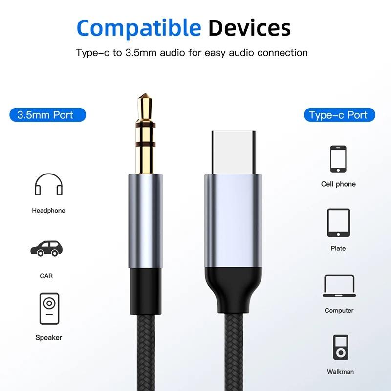 USB C To 3.5mm Jack AUX Audio Cable Car Speaker HiFi Headphone Headset Adapter For iPhone 16 Pro Samsung Xiaomi Huawei Google