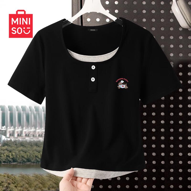 MINISO Women s Slim-Fit Henley Short-Sleeve T-shirt L