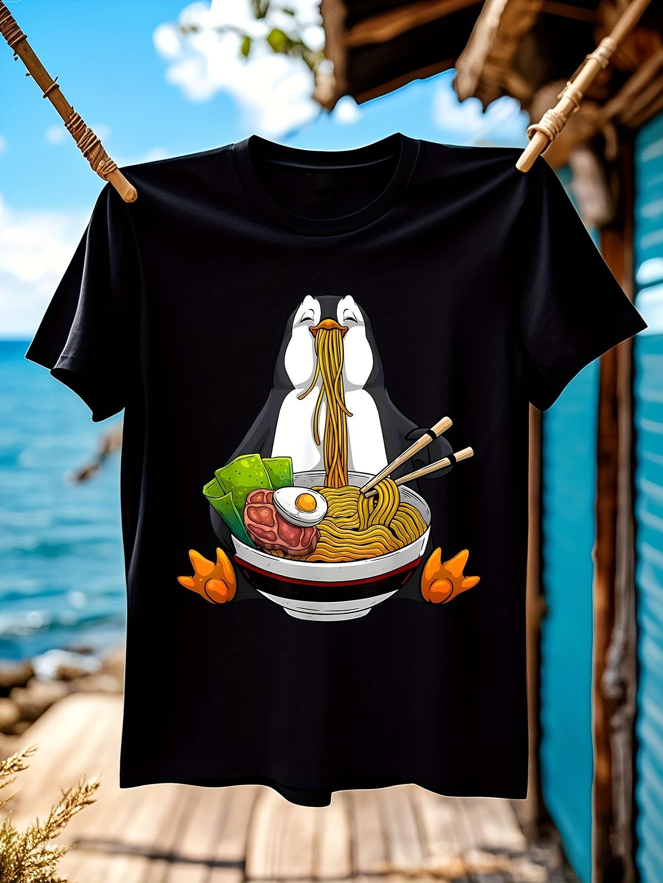 Funny Tshirt Funny Penguin Eating Ramen Tshirt - Black Sh... S