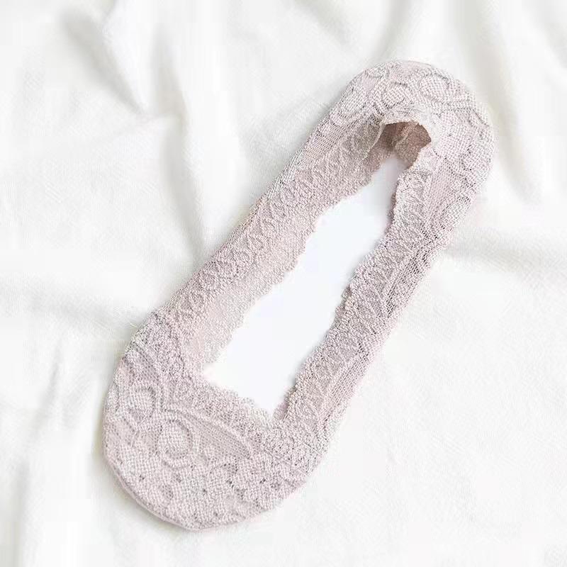 Pack Women Summer Girl Silica Transparent Lace Boat Socks Girls Cotton Invisible Anti-slip Socks No Slip No Show Socks