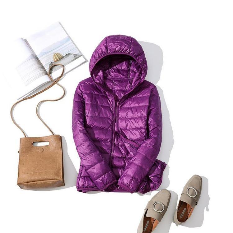 Giacca da donna invernale in piumino, slim, calda, ultraleggera, taglie forti, con cappuccio, cappotto corto, piuma d'anatra bianca, capospalla, autunno