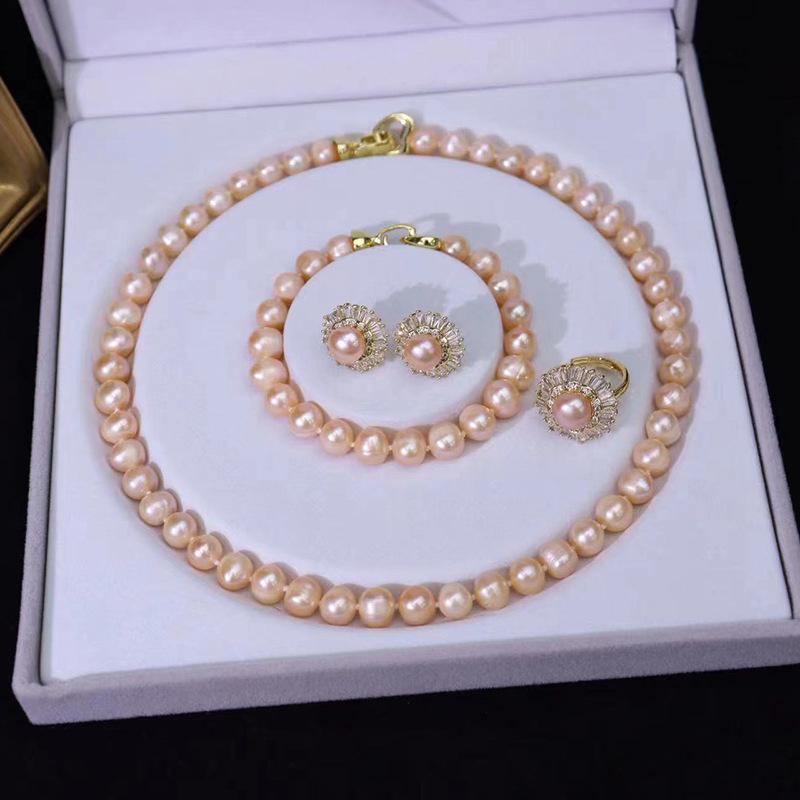 Elegant Freshwater Pearl Necklace Set with Heart Clasp, 8-9mm Pearls - Versatile Necklace for Women 8-9mm