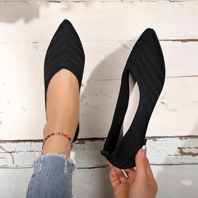 Fashion Women Pointed Toe Flat Shoes Solid Color Knitted Slip On Shoes Women Casual Breathable Ballet Flats Woman Loafers Plus Size 43