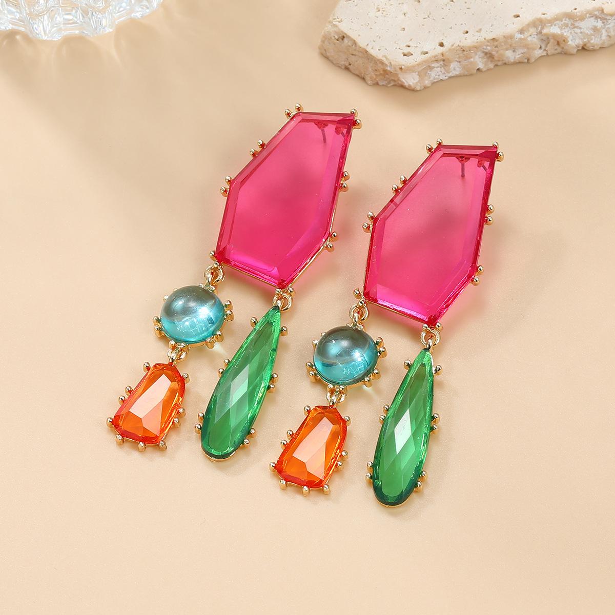 Разноцветные Прозрачные Смоляные Хрустальные Серьги-Кисточки Большой Акриловый Драгоценный Камень Геометрические Серьги-Подвески для Женщин Бохо Вечеринка Украшения розы красного