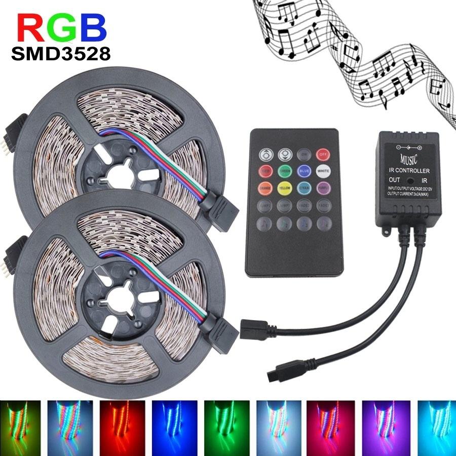 

3528 RGB светодиодная лента гибкая 10M 600Led m Music IR пульт дистанционного управления DC12V светодиодная лента для украшения дома разноцветный