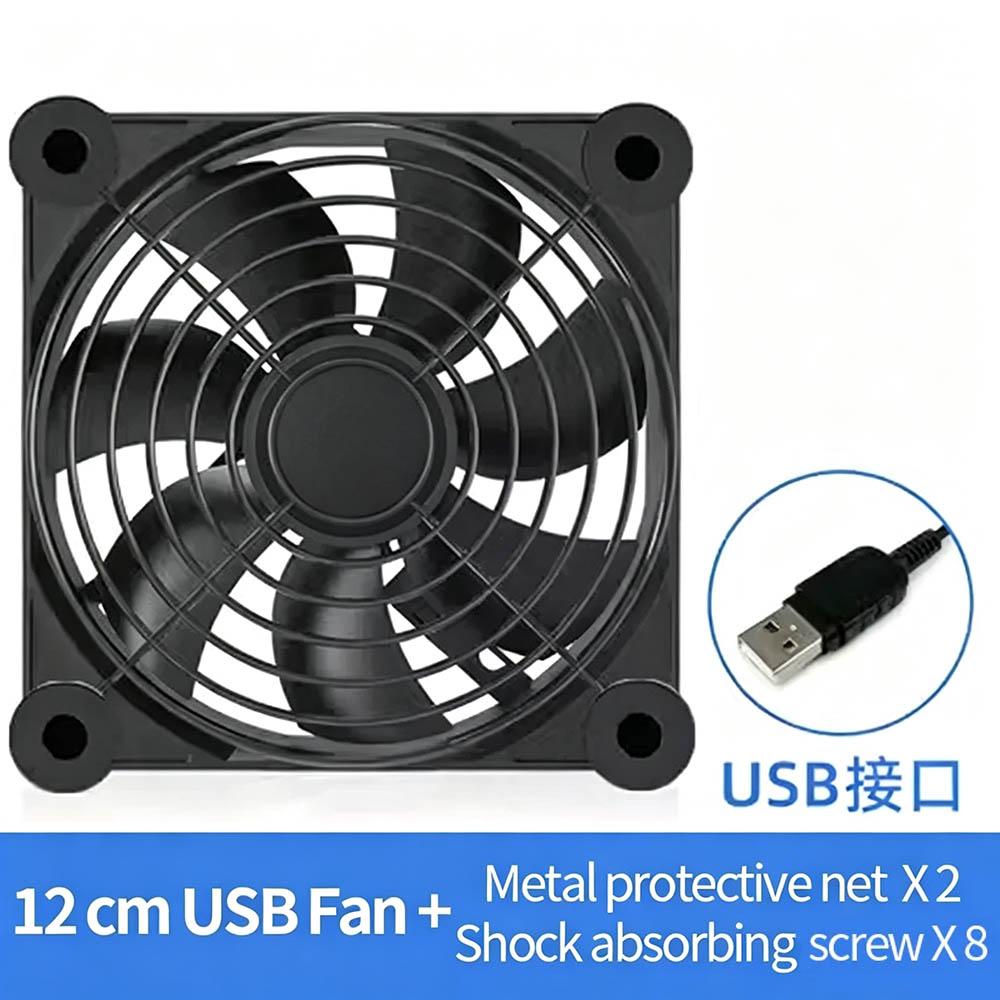 5V USB PC Case Exhaust Fan 8/12/14cm Hydraulic Bearing With Protective Net & Screws For Router TV Set‑top Box Cabinet Cooling