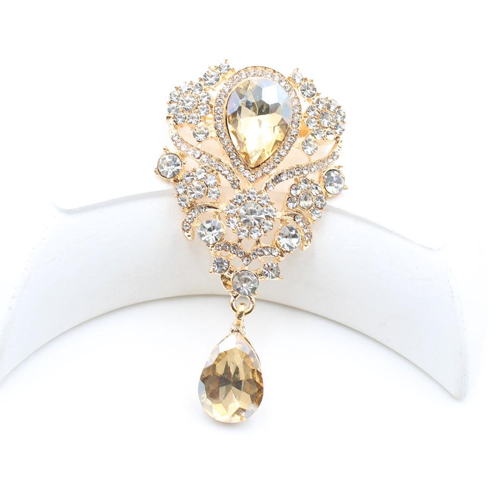 European and American Style 1 Piece 40 * 70MM High-end Diamond Studded Water Droplet Glass Brooch DIY Suit Dress Collar Decorati