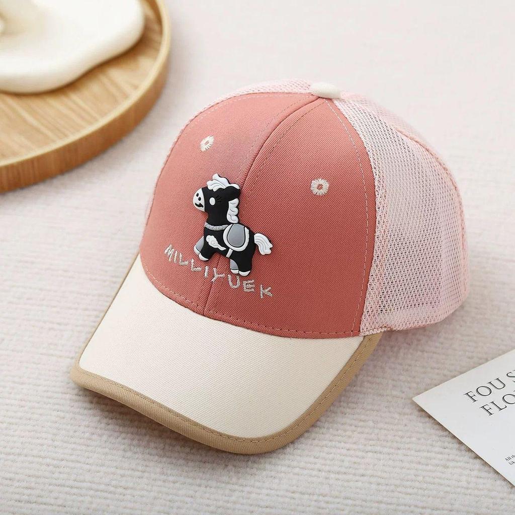 Korean Style Little Pony Embroidered Mesh Baseball Cap for Kids - Sun Protection Duckbill Hat
