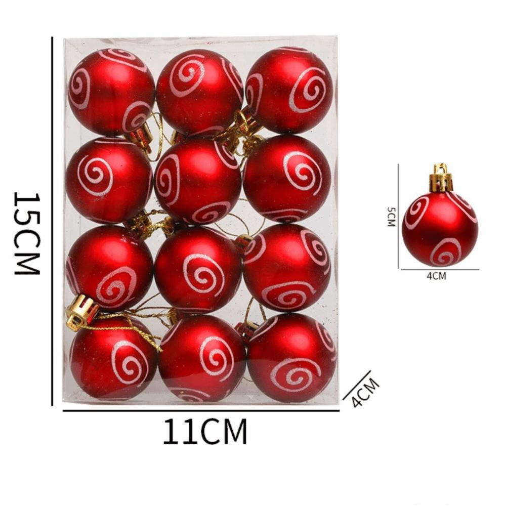 12Pcs 4cm Christmas Ball Set Painted Xmas Ornament Ball Creative Xmas Tree Hanging Pendant