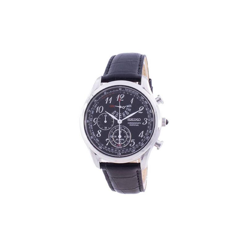 SEIKO waterproof stainless steel case leather strap Quartz men s watch black PC255P1 SPC255P1 чёрный