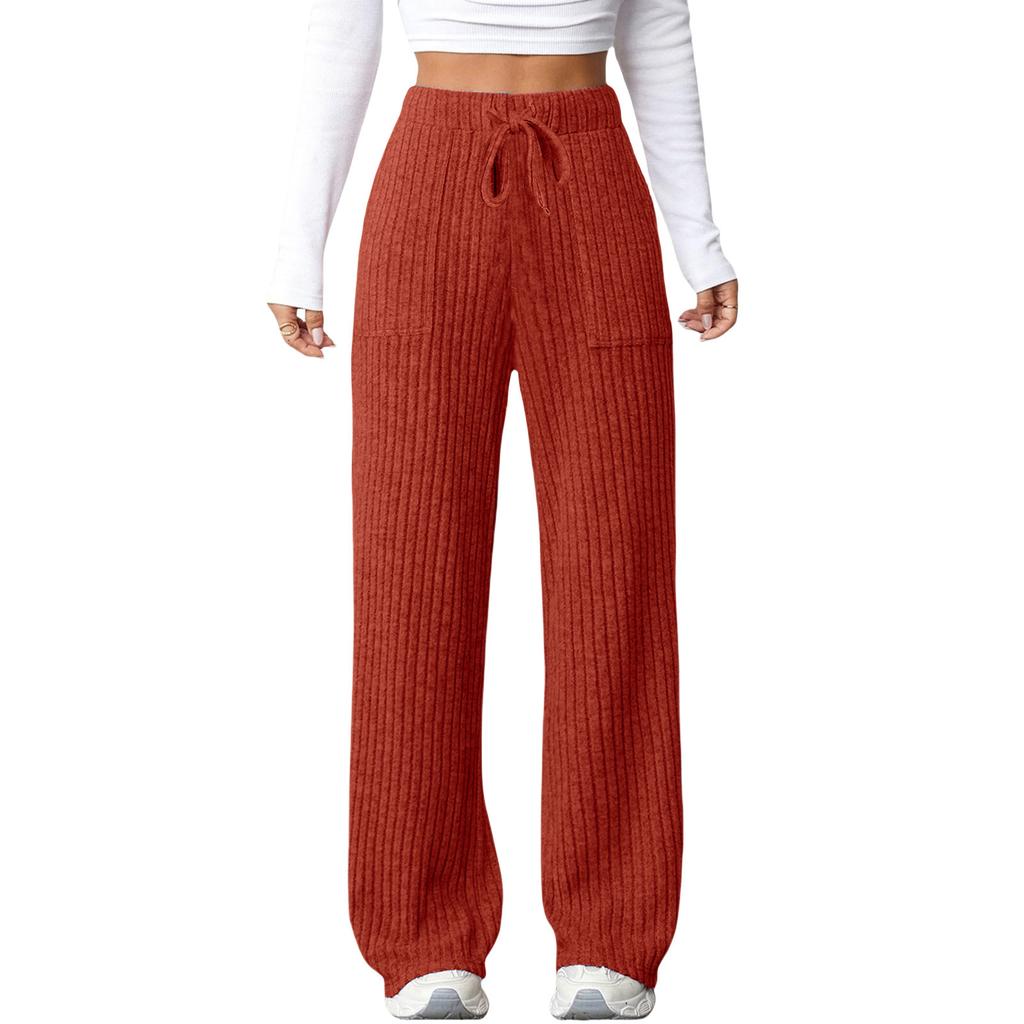 2025 Autumn Amazon Wish New Foreign Trade Solid Color Pit Pocket Casual Trousers for Women