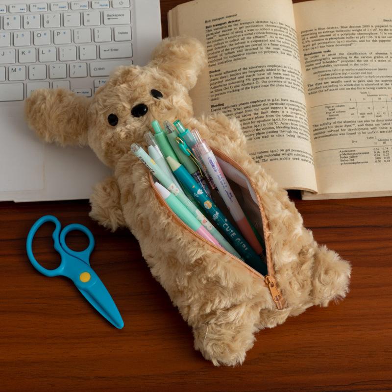 Plush Dog Pencil Pouch Cute Soft Pencil Case for Kids School Stationery Bag
