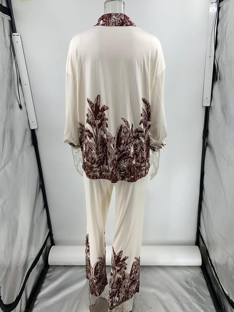 European & American Fashion Printed Cardigan and Wide-Leg Pants Set