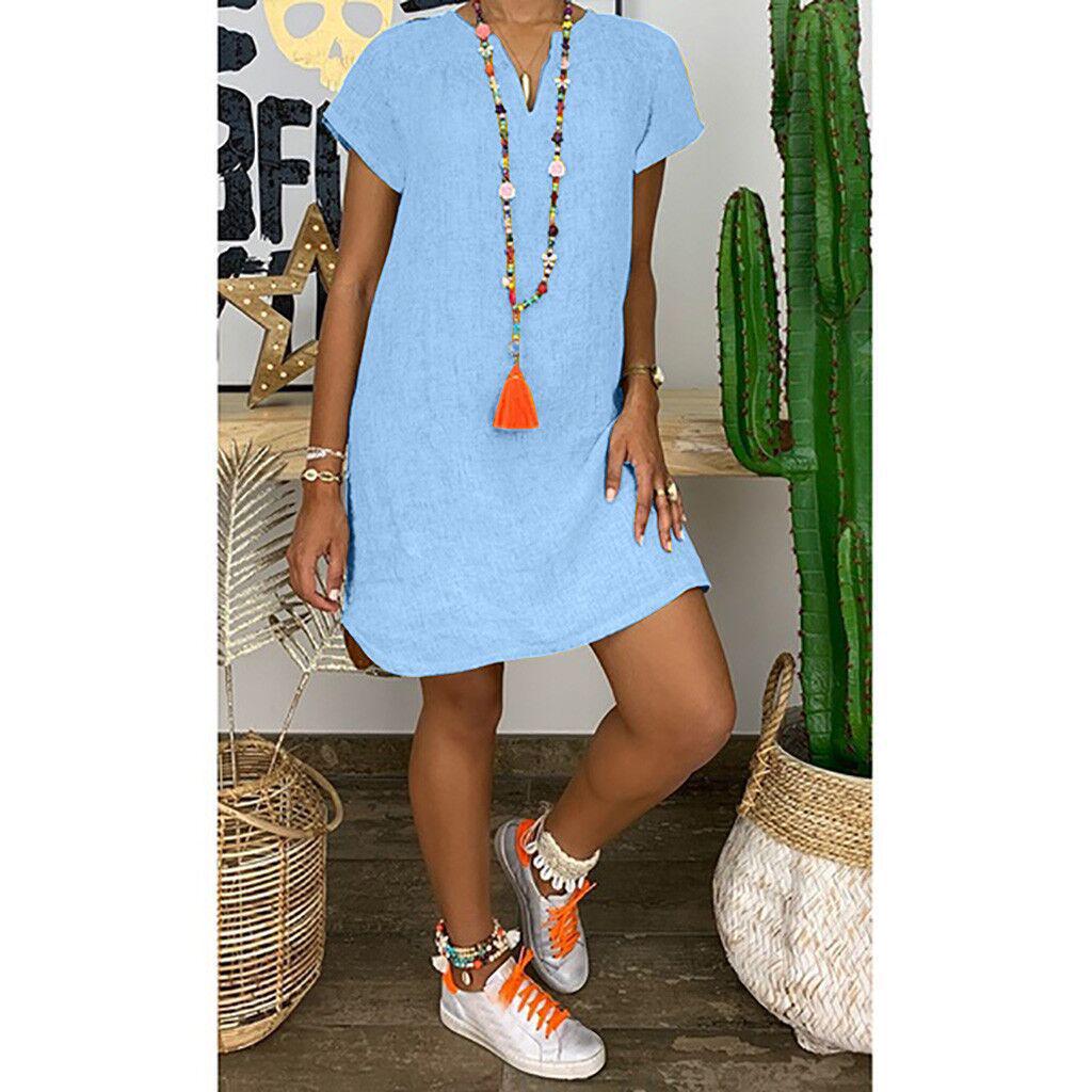 Abito estivo casual a maniche corte in cotone e lino da donna 2024 - Disponibile in stili europei e americani