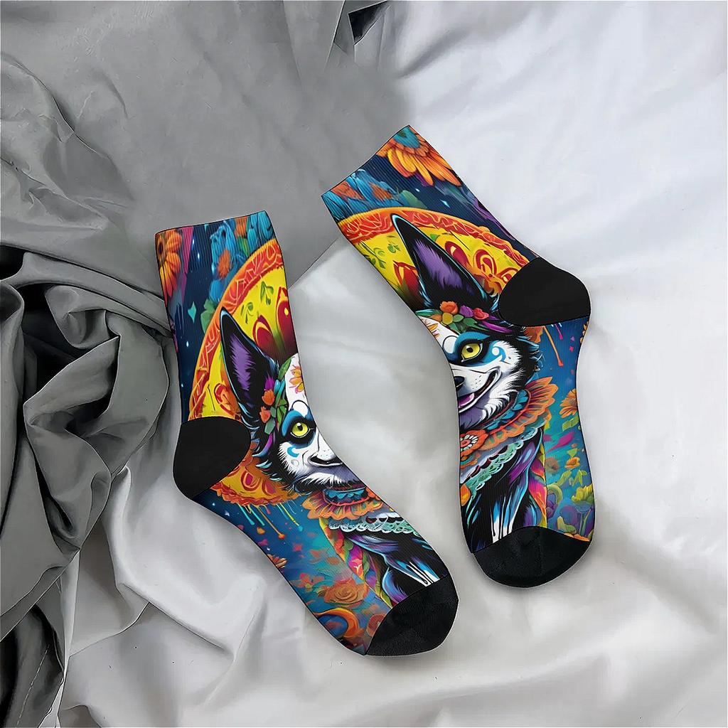 Day of the Dead Spain pet skull print unisex breathable Crazy hip hop  low-top socks Suitable for everyday wear in all seasons