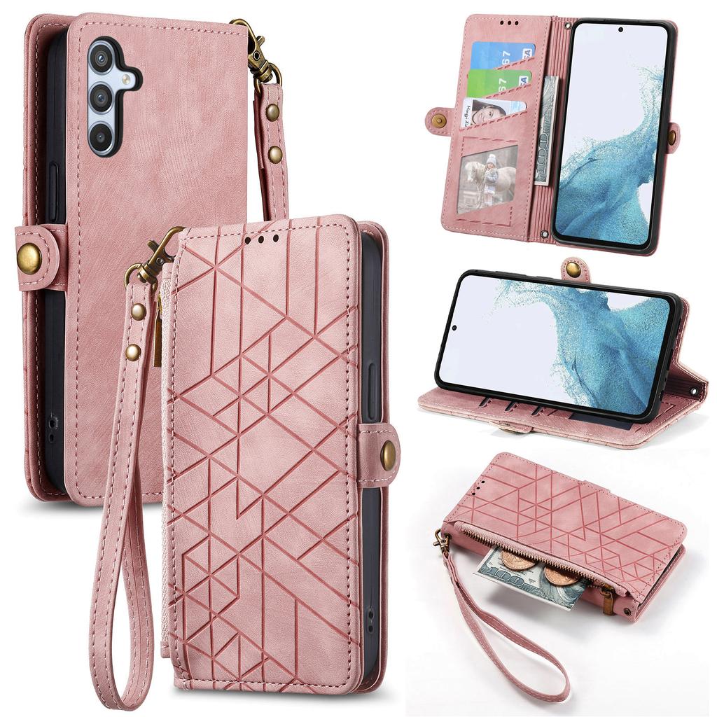 For Samsung Galaxy A36 5G Case Zipper Wallet Geometry Lines Leather Phone Cover