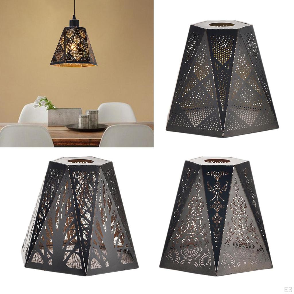 Decorative Pendant Lamp Shade, Iron Lampshade Carving Metal Cage Shade Cover Pastoral Style for