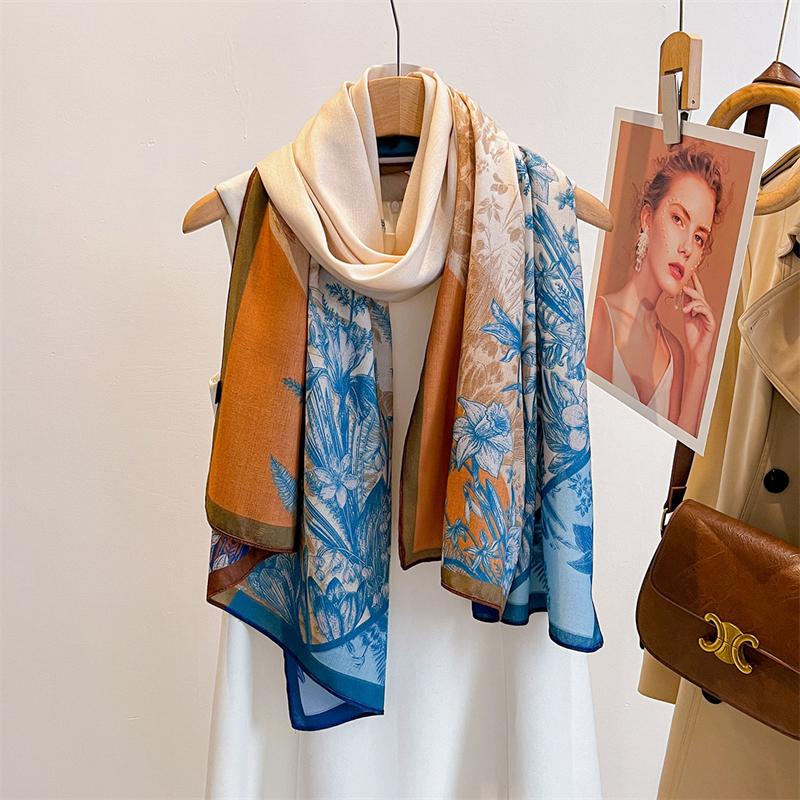 

New Double Side Print Designer Women Scarf Cotton Linen Feeling Female Shawl Winter Warm Outdoor Pashmina Shawl Hijab 60x170cm