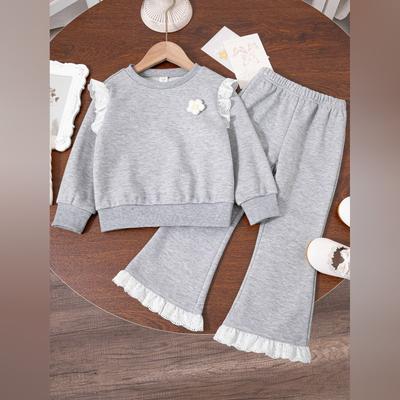 Kids Cartoon Casual Fashion Outfit Set Long Sleeve Top & Pants