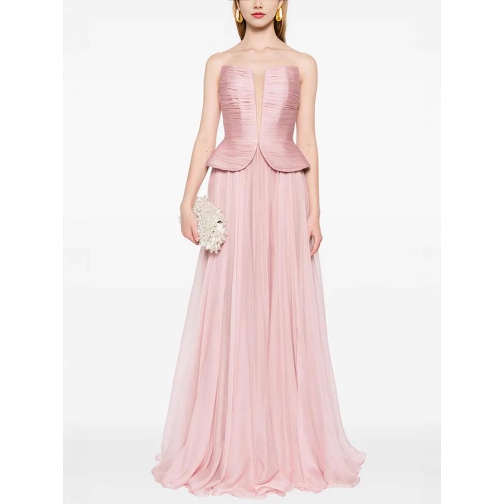 French Style Wrap Chest Sleeveless Long Dress, Fashion Women's Casual Evening Party Dress for European American Women