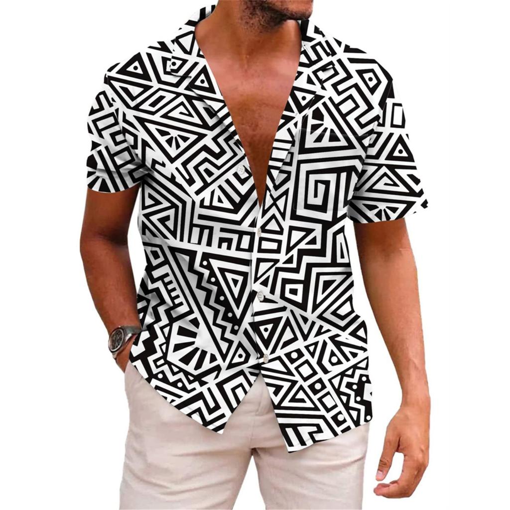 Hawaiian Mens Shirts Lapel Short-Sleeved Shirt Mexican Style Clothing Casual Loose Button-Down Shirt