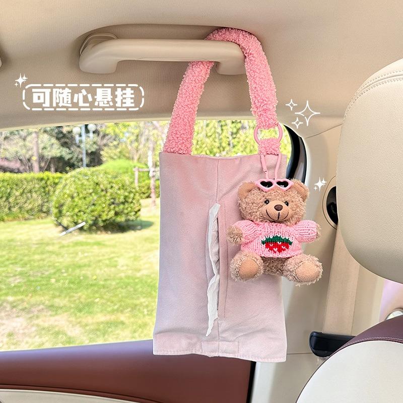 Cartoon Bear Plush Hanging Car Tissue Box For Car Home Use