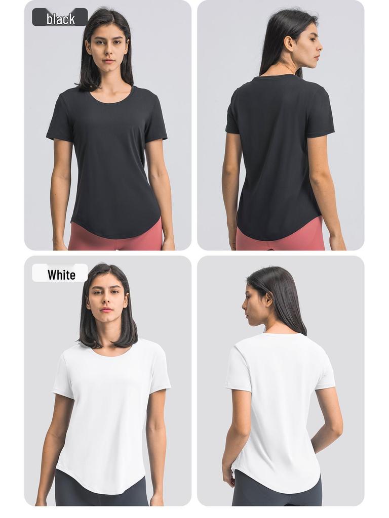 Vår/Sommar 2023 Dam Casual Lös T-shirt för Löpning och Yoga med Bar-Känsla