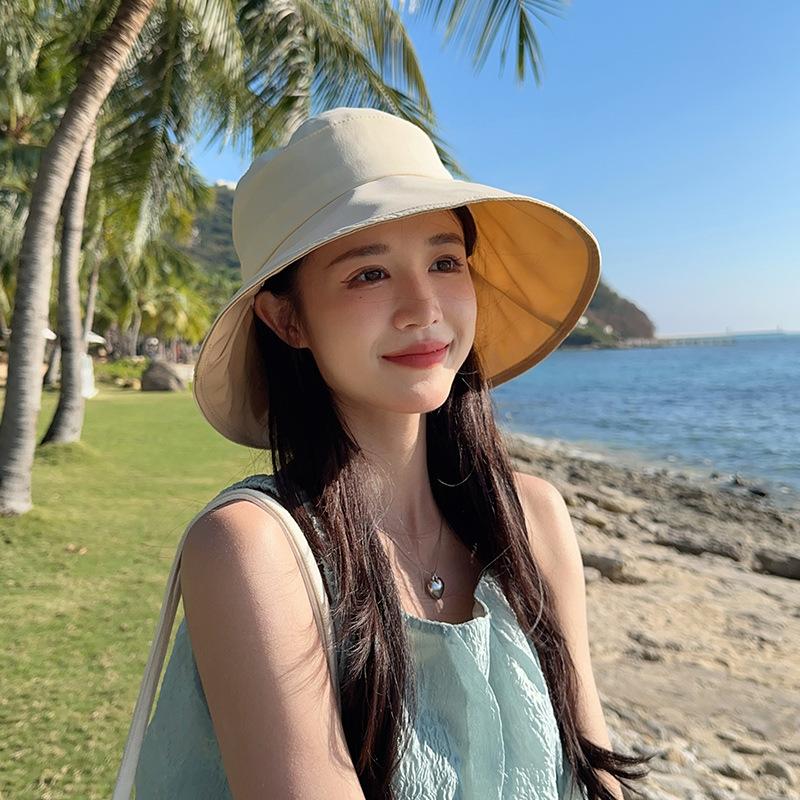 Bucket hat versatile casual sun hat women's big eaves to cover the face and show the face small sun protection UV protection sun hat