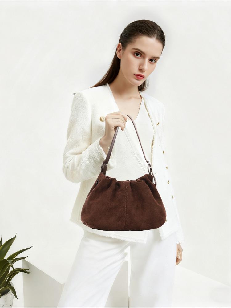 New Arrival Suede Cloud Pleated Shoulder & Crossbody Bag - Fashionable & Versatile for Autumn/Winter