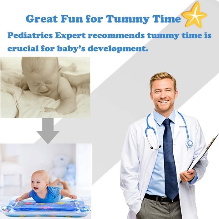 Yummy Baby Inflatable Tummy Time Premium Water Mat, the Perfect Playtime Activity for Developing Baby's Coordination (Island Oasis)