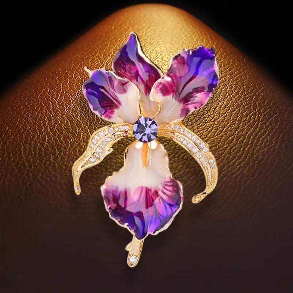 Jewelry Iris Flower Brooch Sparkling Plants Badge Vintage Enamel Lapel Pin  Gift