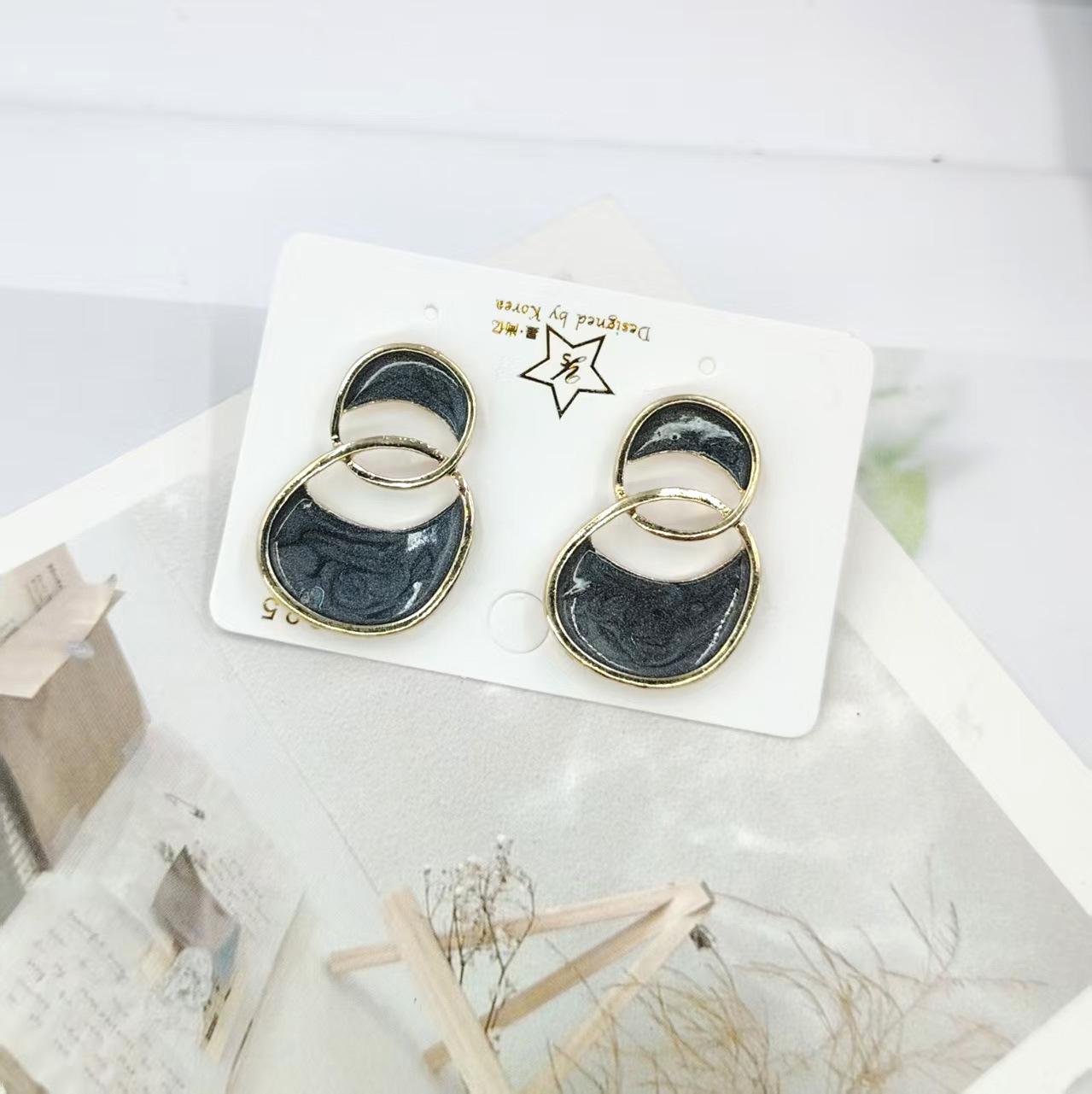 Гонконгский стиль Французские Ретро Двойное Кольцо Эмалевые Серьги-Капли - Высококачественный Геометрический Полый Дизайн для Женщин.