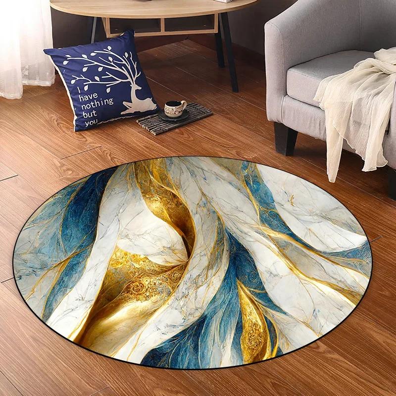 Golden Luxury Round Carpet Decoration Home Living Room Rugs Modern Abstract Carpets for Rooms Soft Non-slip Bedroom Mat Bedside