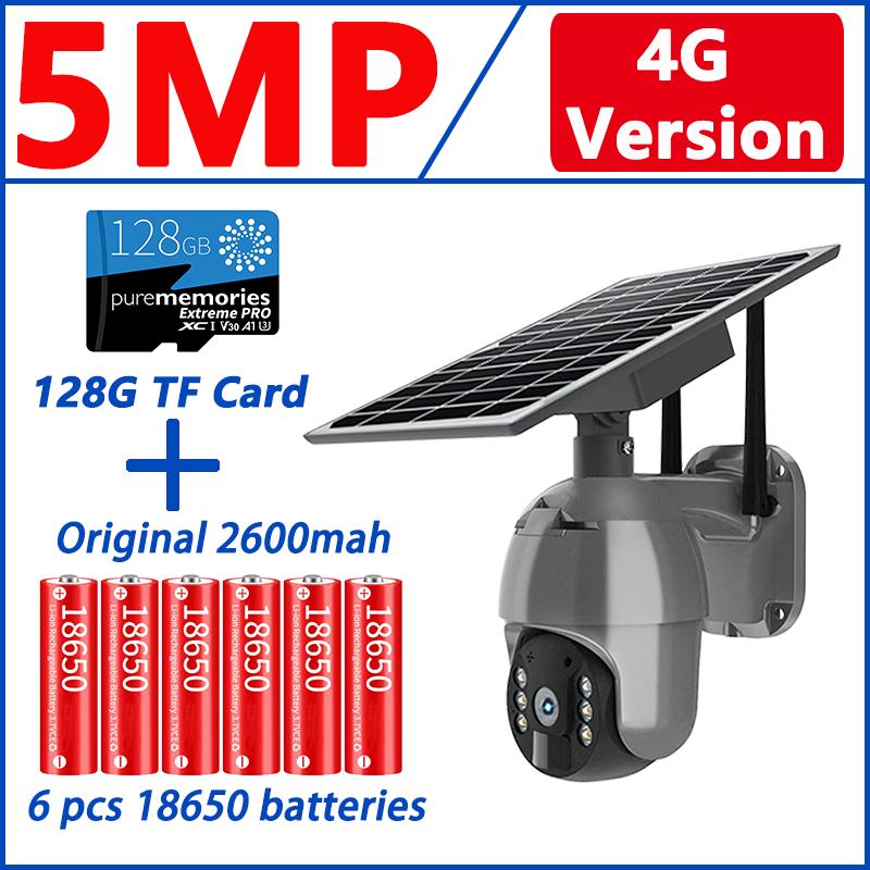 4G SIM Card WIFI Solar Battery PTZ 3MP/5MP Outdoor Waterproof PIR Alarm Motion Detection P2P CCTV Camera