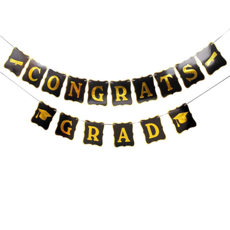 Congrats Grad Paper Flag Graduation Season School Reunion Party Decoration Bronzing Banner