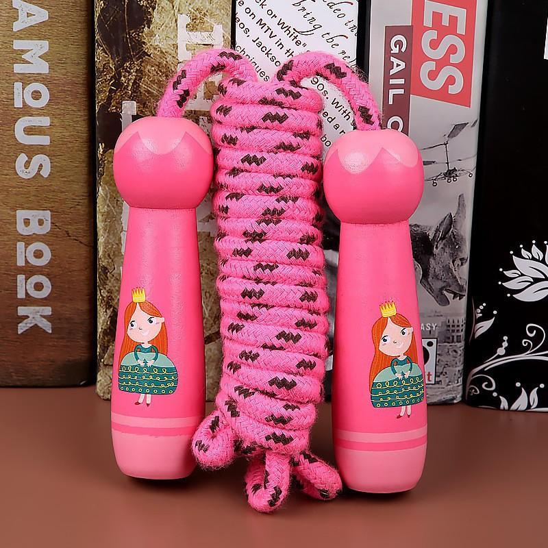 Kinder Sport Verstellbares Baumwoll-Springseil Fitness Liebliches Cartoon-Springseil mit Naturholzgriffen Filet-Design Rutschfest