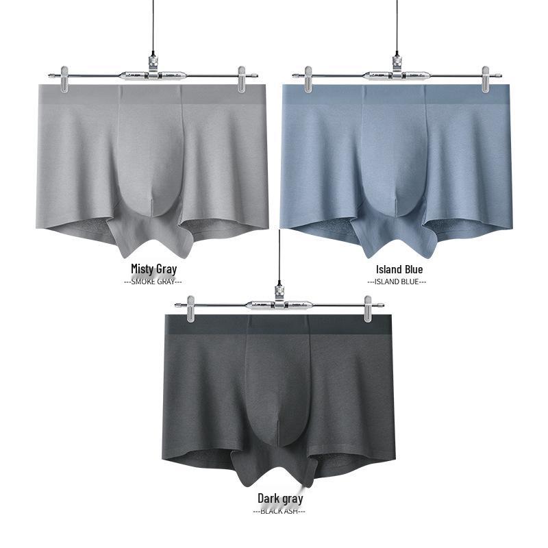 Men's Seamless Mid-Waist Long-Staple Cotton Boxer Briefs - Autumn/Winter Antibacterial 
