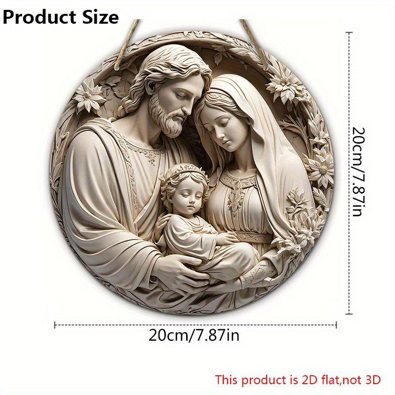 Holy Family Round Wooden Hanging Sign, 2D Flat Wooden Religious Wall Decor, Christian Faith Home Ornament