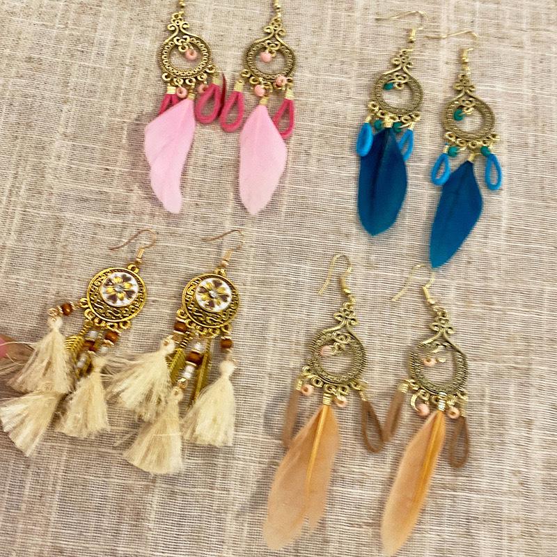 Retro Ethnic Feather Tassel Earrings - S925 Silver Needle