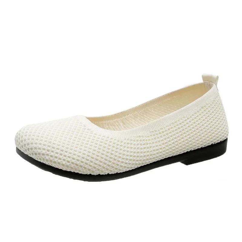 Women Flat Slip On Loafers Round Toe Single Shoes Fashion Knitted Breathable Walking Shoes Female Casual Ballet Flats Lazy Shoes